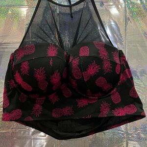 Torrid Black & Fuchsia Pineapple Mesh Halter Bikini Top – Plus Swimwear